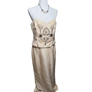 Vtg Gilar Evening all Silk Embellished Strapless Top long Skirt Y2K Elegant read